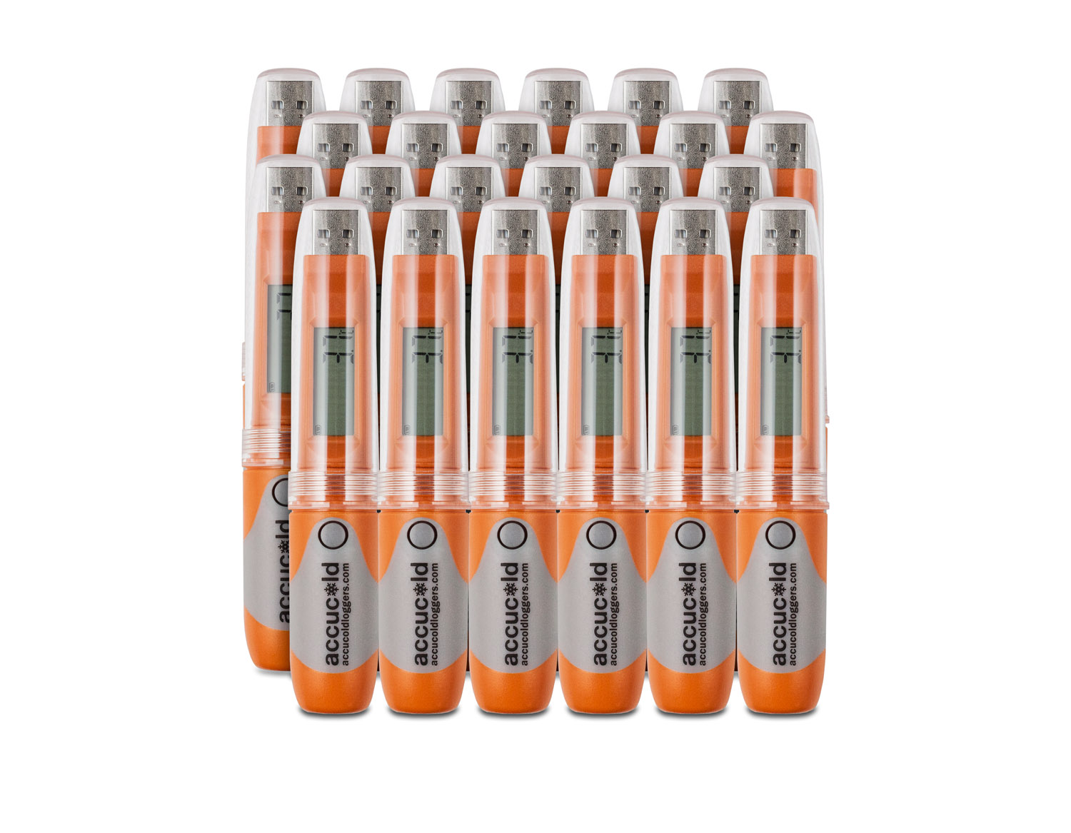 Set of 24 portable USB temperature loggers with LCD display